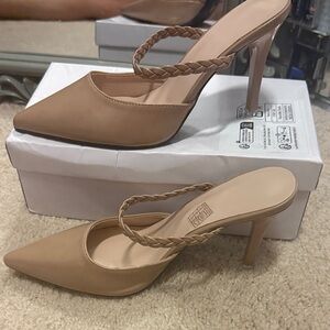 Elegant Tan Braided Strap Heels